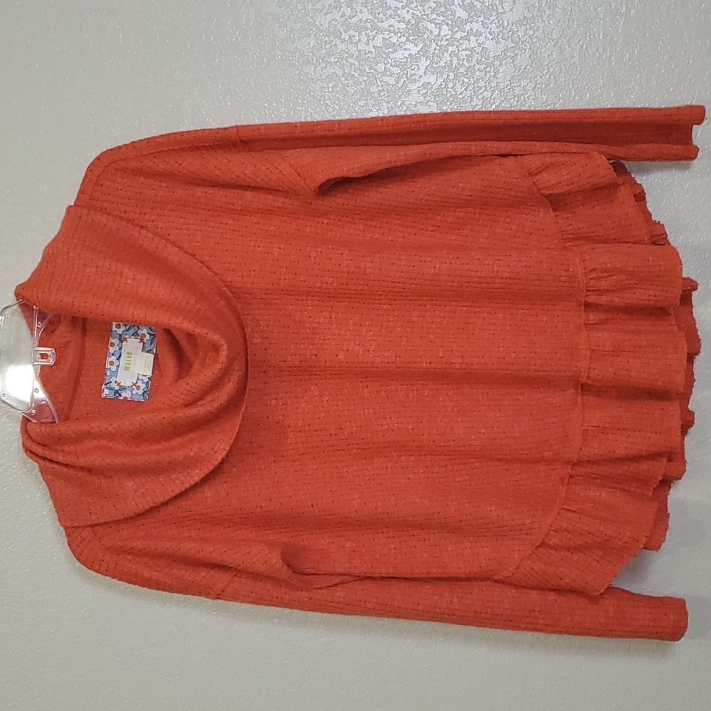 Anthropologie Maeve Women's Addie Ruffled Hacci Cowl Neck Sweater Orange XS